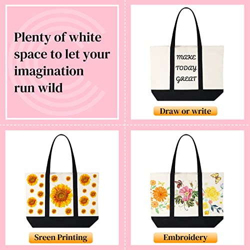 12 Pack Canvas Tote Bags Bulk Large Canvas Shopping Bag 21 Inch Canvas Bags With Zipper Reusable Canvas Grocery Bag Washable Canvas Beach Diy Totes Bulk For Women Teacher Wedding Gifts #TOP5