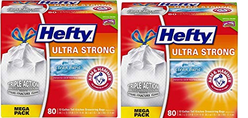 Hefty Ultra Strong Tall Kitchen Trash Bags - Clean Burst, 13 Gallon, 80 Count, 2 Pack