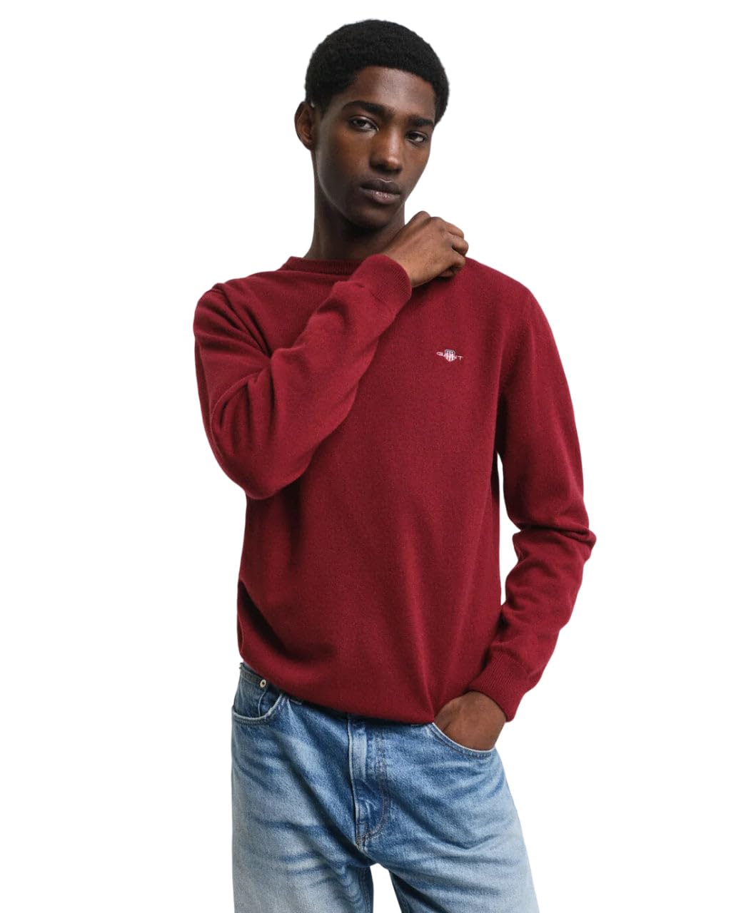 Gant Men's Plumped Red Superfine Lambswool C-Neck Pullover, L