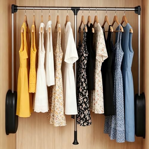 uyoyous Pull Down Closet Rod, 32.67-45.27'' Width Adjustable Clothing Storage System with Soft-Close, 60 lbs Load Capacity Wardrobe Lifting Rod, Black by uyoyous - Used condition - US$40.51