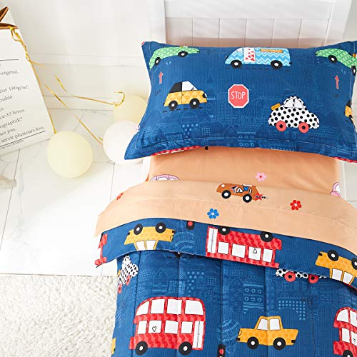 Boys Toddler Bedding Set Navy with Colorful Cars Includes 1 Boys ...