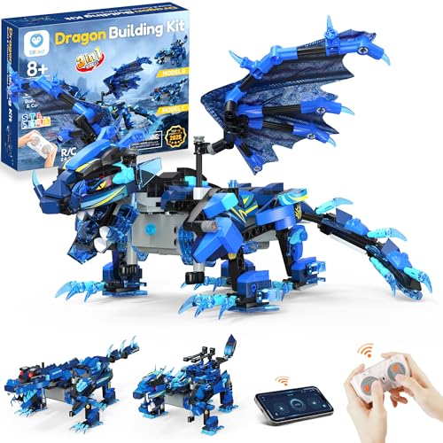 Sillbird Dragon Building Kit with Remote Control STEM Gifts for Kids Boys Ages 8-12, Technic Buildable 3in1 Models Coding Toys for Birthday with 590...
