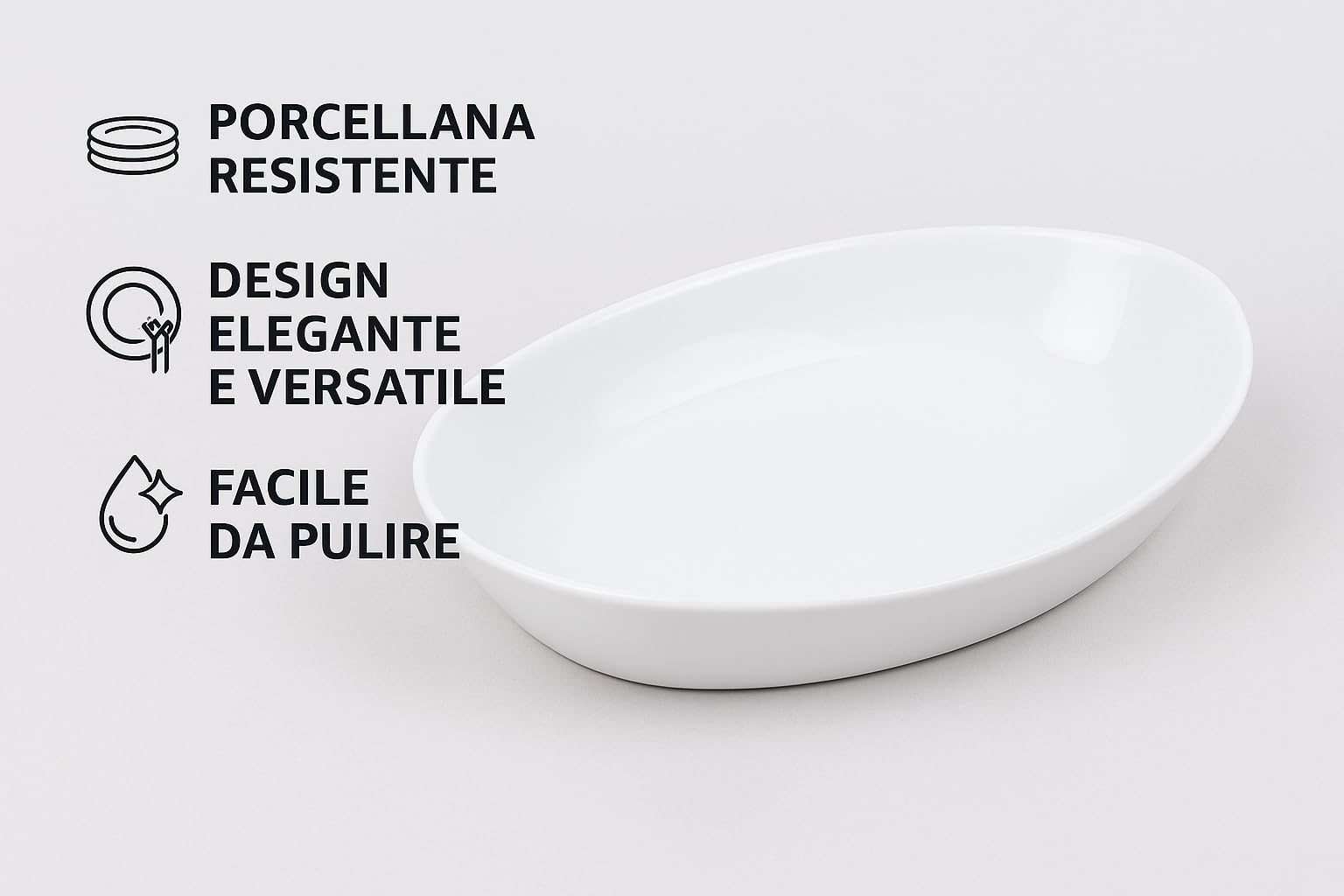 Piatto Bianco Napoli Caravella 35×24,5 cm – Piatto Ovale in Porcellana Elegante e Resistente – Ideale per Ristoranti, Casa, Catering e Servizio Pietanze (18)