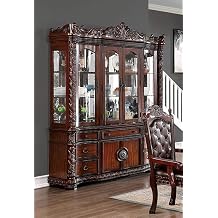 First of a Kind Canyonville Hutch & Buffet - Traditional Brown Cherry Solid Wood Kitchen Hutch with Faux Wood Carved Details - Includes, Shelves & Drawers for Organized Storage Needs