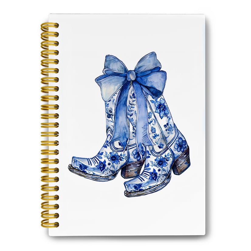 Carnet à spirales pour école au style preppy coquette et bottes de cowgirl