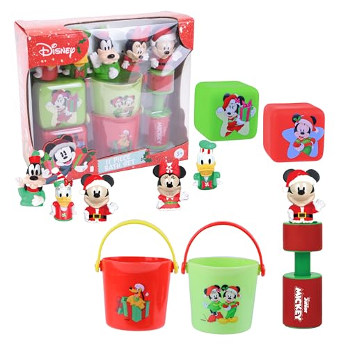 Disney Holiday Mickey and Friends Bath Toys - 11 pc Bath Value Set Bath Toys Finger Puppets Rinse Cups Foam Pump Bath squirters