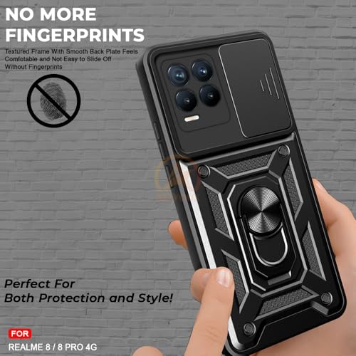 Image of Armor Bumper Back Cover Case for Realme 8 Pro / 8 4G Rotating Camera Cover, Ring Holder & Kickstand | Heavy Duty & 360 Degree Protection Realme 8 Pro / 8 4G Back Cover (Black)