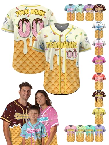 Custom Baseball Jersey – Personalized Name, Number & Logo, Drip Light Yellow Ice Cream Baseball Jersey Summer Holiday for Men, Women, Youth, Toddlers miniatura 1
