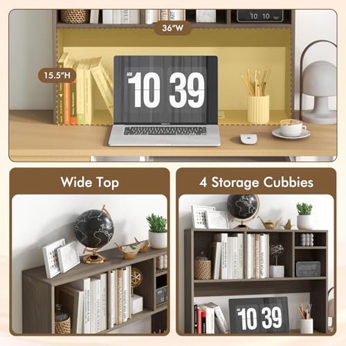 Image of Tangkula Desktop Bookshelf, Countertop Storage Hutch with 4 Shelves for Computer Desk, Desktop 2-Tier Display Rack, Multipurpose Wood Desk Hutch Storage Organizer for Dorm Office Home