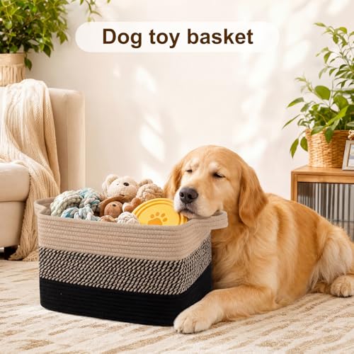 Image of OIAHOMY Cotton Rope Storage Baskets for Organizing Black & Brown 3-Pack