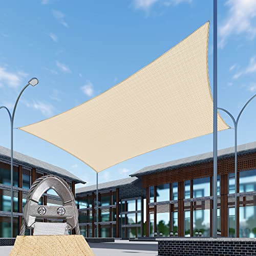 SunnyRoyal 6'x8' Sun Shade Sail Super A Ring Cable wire inside Commercial Grade Rectangle Canopy Awning Fabric Cloth Screen UV Block Heavy Duty Outdoor Patio Carport (Sand)