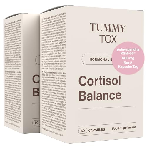 TummyTox, Ashwagandha 600 mg, Rhodiola Rosea, Magnesium, Vitamin B6 und Vitamin B5 – 120 Kapseln für 60 Tage – Cortisol Balance