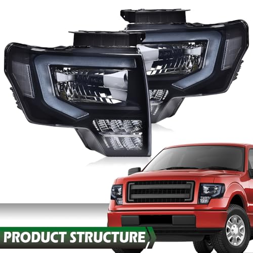 Image of GRAND ORANGE LED DRL Headlight Assembly, Compatible with Ford F150 2009-2014, Left Driver & Right Passenger Side 2PCS, Headlamps Smoke Lens Black Housing Clear Reflector, FO2503289 DL3Z13008EC