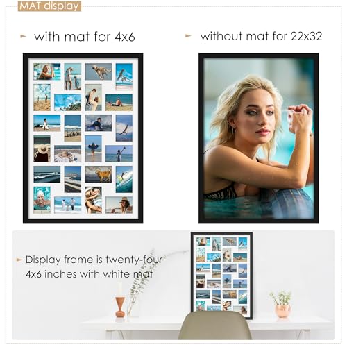 Image of DUENPY 22x32 Collage Picture Frame 4x6 Picture Frames Collage Wall Decor Displays twenty four 4x6 inch Photos Available Horizontal Wall Mounting Display and Vertical Black