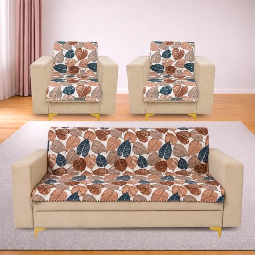 Image of Homerz Premium Printed Quilted Velvet Sofa Slip Cover Protector, Sofa Mat, Exact Size, Antislip Cover (Folia, 5 (3+1+1) Seater, Full)