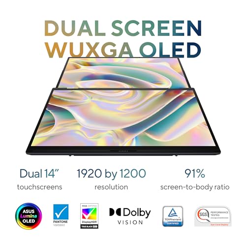 Image of ASUS Zenbook Duo Laptop, Dual 14 inch OLED WUXGA Touch Display, Intel Evo Certified, Intel Core Ultra 7 CPU, Intel Arc Graphics, 16GB RAM, 1TB SSD, Windows 11,UX8406MA-DS76T, Inkwell Gray