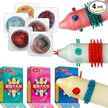OSQUI Ribbed Dotted Mutual Climax Over Time Condom (Pack of 4 Combo, He & She And ring)