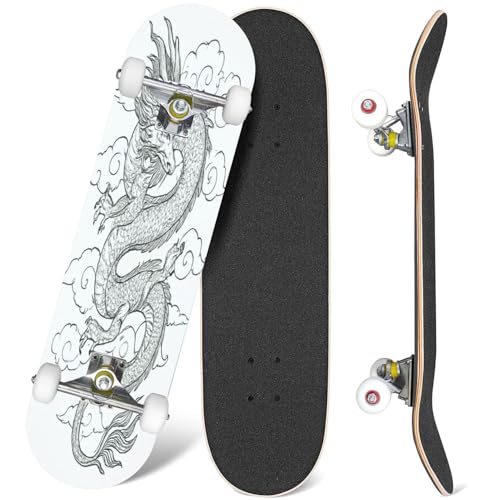 Skateboards Chinese Dragon Clouds Hand Drawn Tattoo Print Hand Drawn Sketch for 7 Layer Maple Wood Deck 31