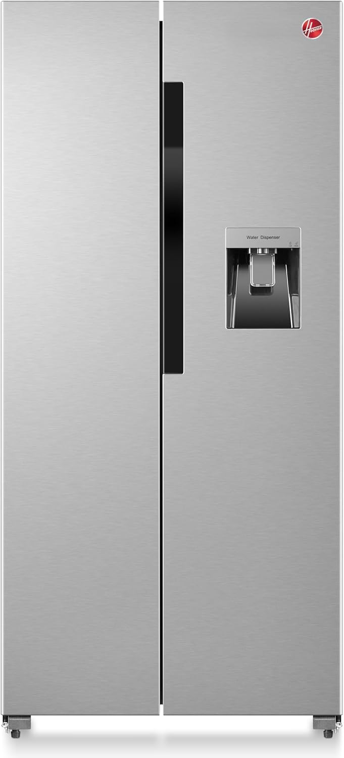 Hoover Side By Side Refrigerator, 532L, Inverter, No Frost, Water Dispenser, Multi Air Flow, LED Light, Premium Silver Trim, Touch Control Display, Inox/Black, Ice Twister - HSB-K532-WS