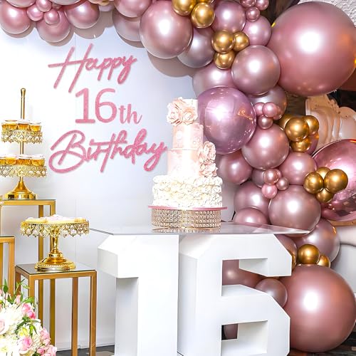 Image of Happy Birthday with 0-9 Numbers Sign for Backdrop - Glitter Felt Custom Age Happy Birthday Decal for Balloon Arch Birthday Decorations Baby Shower - Pink