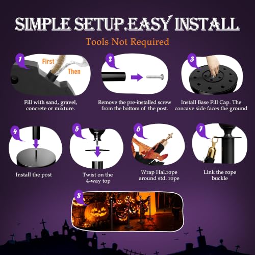 Image of 4 Pack Halloween Black Stanchions and Velvet Ropes Set, Stainless Steel Crowd Control Barriers, 3Pcs Black Ropes and Poles for Party Supplies,Photobooth Accessories, Prom,Halloween Decorations