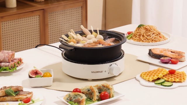 Amazon | SOLEMOOD グリル鍋 電気鍋 3-in-1 2～3人用 ホットプレート