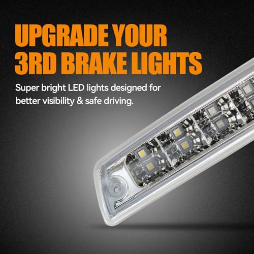Image of Third 3rd Brake Light LED for 1994-2001 Dodge Ram 1500, High Mount Rear Brake Lights Assembly for 94-02 Ram 2500 3500, Waterproof Center Cab Cargo Lamp Stop Light (Chrome)