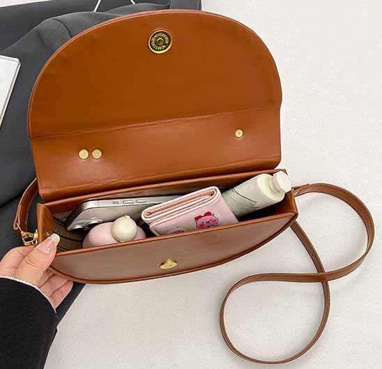 Semi-circular Saddle Purses for Women Elegant PU Leather Tote Shoulder Bag Chic Crossbody Handbag4