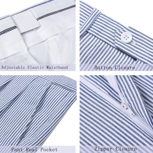 Men's Seersucker Striped Suits 2 Piece Slim Fit Summer Casual Pinstripe Suit for Men Wedding Grooms Blazer Jacket Pants Sets4