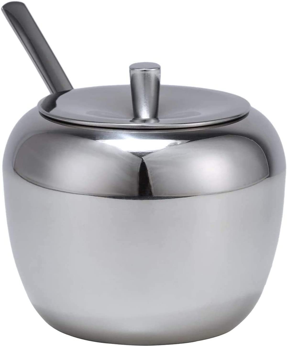 KASTWAVE Sugar Bowl with Lids and Spoon, Large Stainless Steel Sugar Pot Seasoning Jar in Apple Shape for Home Kitchen, 11oz/325ml