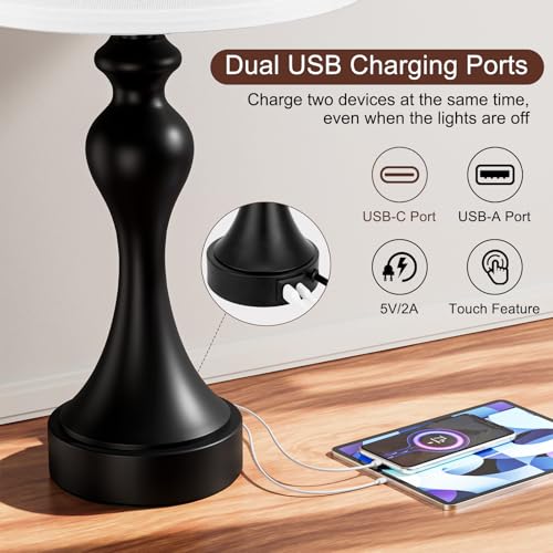 Aooshine Table Lamps for Living Room Large Metal Bedside Lamp for Bedroom with USB A+C Ports - Image 3