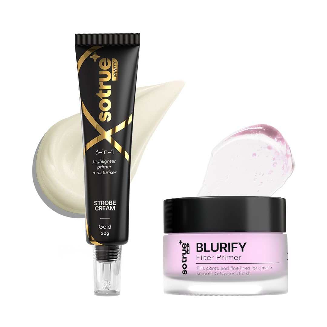 Sotrue Blurify Face Primer + Strobe Cream Gold Combo | Smooth Makeup Base & Radiant Glow | Hydrating, Lightweight & Non-Sticky | For All Skin Types