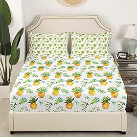 Pineapple Bed Sheet Set Queen Size Tropical Fruit Print Fitted Sheet for Kids Boys Girls Decor Fresh Pineapple Pattern Bedding Set Microfiber Leaf Bed Cover Deep Pocket Green Bed Set 51hY+1bv1AL. SS280