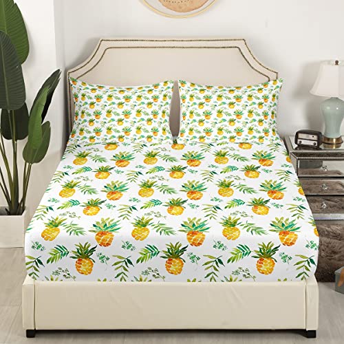Pineapple-Bed-Sheet-Set-Queen-Size-Tropical-Fruit-Print-Fitted-Sheet-for-Kids-Boys-Girls-Decor-Fresh-Pineapple-Pattern-Bedding-Set-Microfiber-Leaf-Bed-Cover-Deep-Pocket-Green-Bed-Set 51hY+1bv1AL