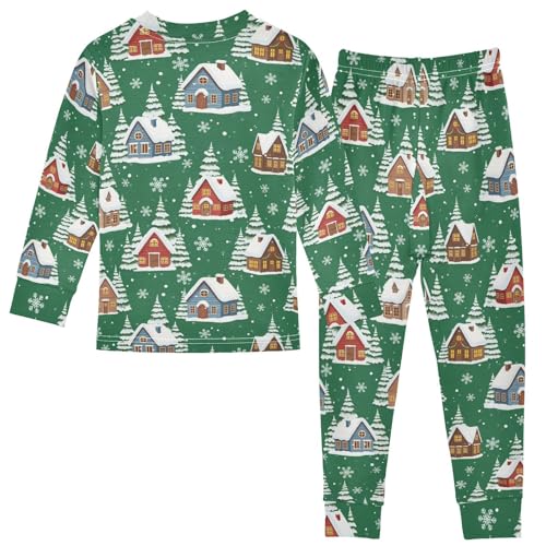 Pajama Sets Long Sleeve Winter Village Scene Pattern Soft Comfy Sleepwear 2 Piece PJS 3-8T3