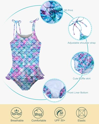 Lovekider Girls Swimsuit One-Piece Adjustable Straps Swimwear Ruffled Tankini Bathing Suit with Sun Protection 2-9 Years Old4