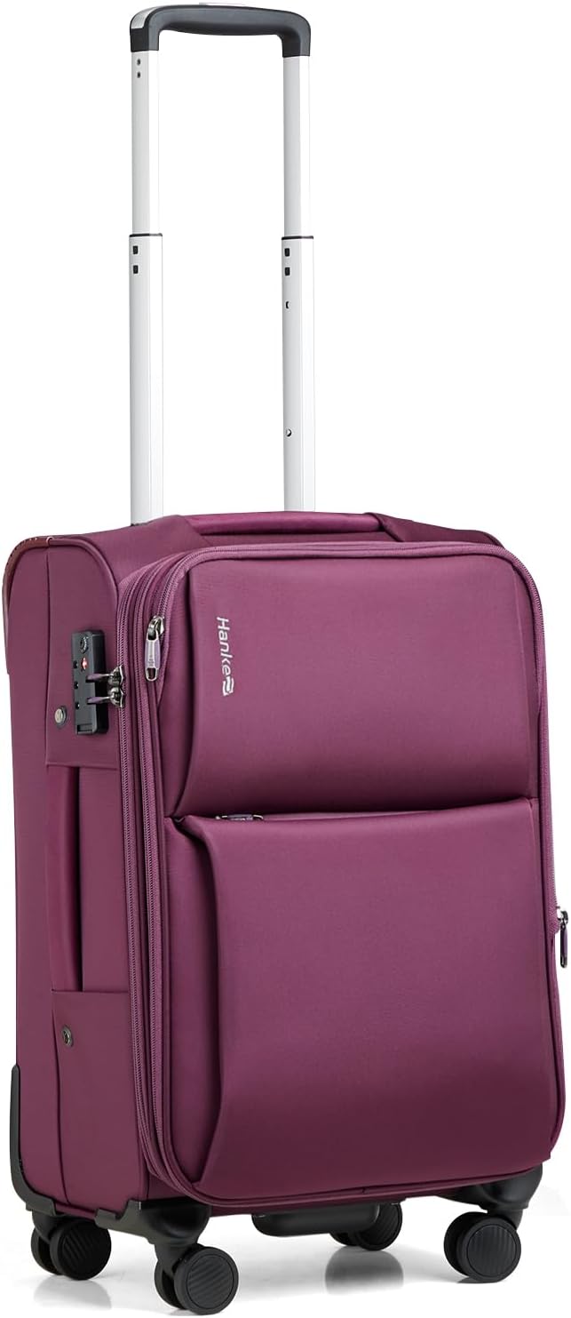 Hanke Softside Expandable 20 Inch Carry On Luggage with Wheels Airline Approved, TSA Luggage Lightweight Rolling Suitcases for Travel Carry On Bag(Purple) 20-Inch Carry On Purple
