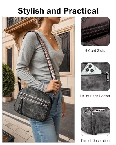 Image of FADEON Crossbody Bags for Women, RFID 4 Card Slots | Vegan Crossbody with Wide Strap, Double-Zipper & Anti-Theft, Fits Kindle & Essentials, Lightweight for Work & Travel