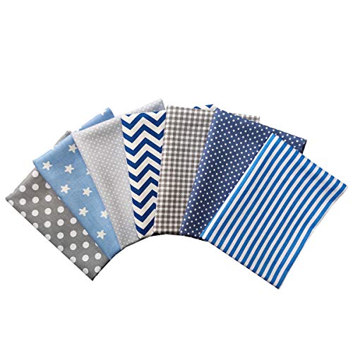 Gnognauq 7pcs Cotton Quilting Fabric, Blue Grey...