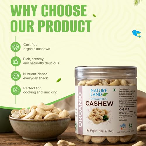 Image of Natureland Organics Cashew (Dry Fruits) 200 Gm - Premium Whole Cashew
