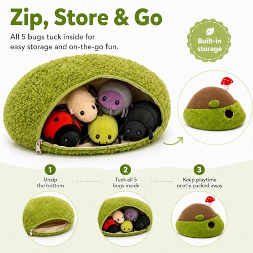 Image of 6Pcs Bug Plush Set, 5 Beetle Stuffed Animals with Dirt Mound,12 inch
