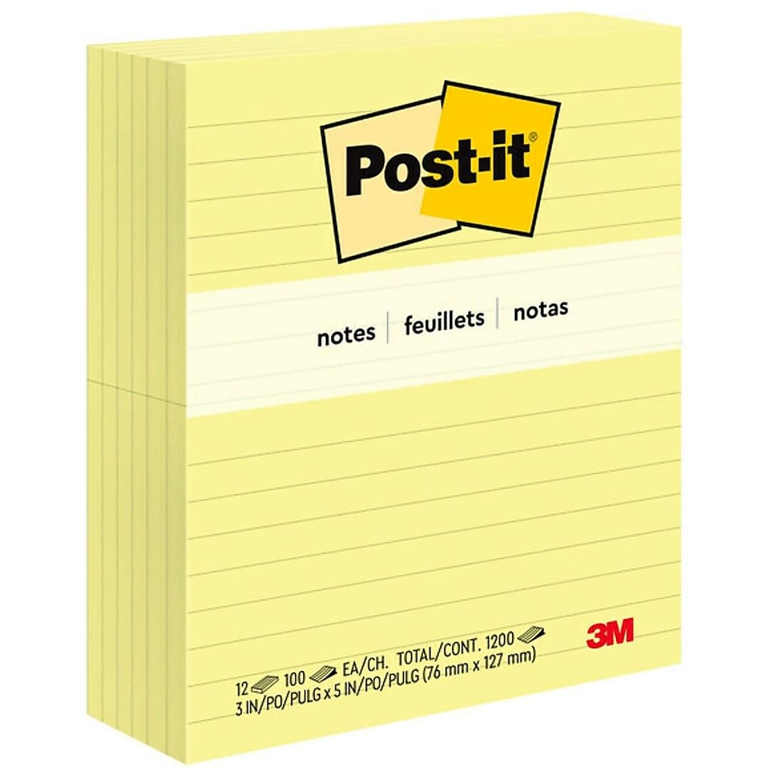Post-it 635YW Original Pads in Canary Yellow, 3 x 5, Lined, 100-Sheet, 12/Pack