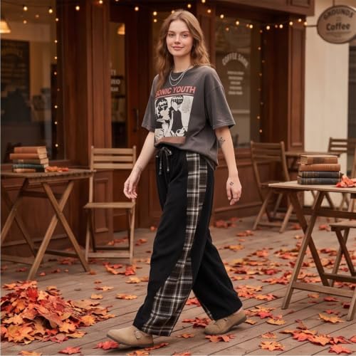 Barrel Pants Corduroy Plaid Side Panel Casual Loose Vintage Trousers - image 3