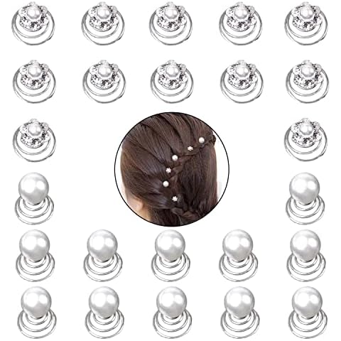 24 Pieces Spiral Hair Pins, Bridal Hair Pins Crystal Rhinestones Swirl Hair Pins Pearl Hair Pins Wedding Hair Accessories For Women Girl Wedding Bridal Party (2 Styles) Cover