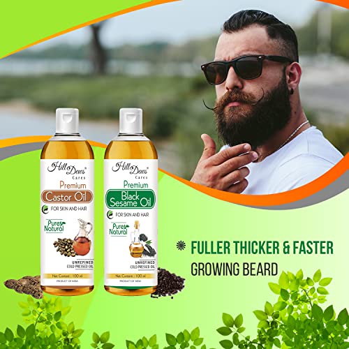 Image of Castor oil (100ml) and Black Sesame oil (100 ml) - Cold Pressed - Moisturizes the Skin and Promotes Soft and Shiny Hair