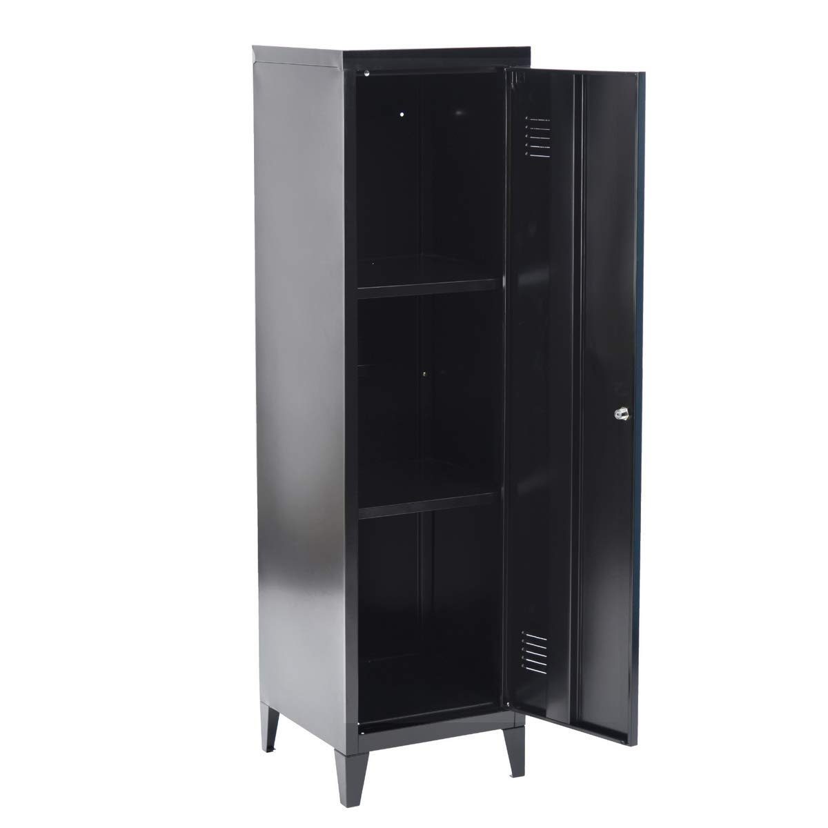 FurnitureR Raccoglitore stile industriale armadio portaoggetti con chiave, armadio chiudibile, mobili da ufficio, 38,2 x 38,2 x 137,3 cm, nero