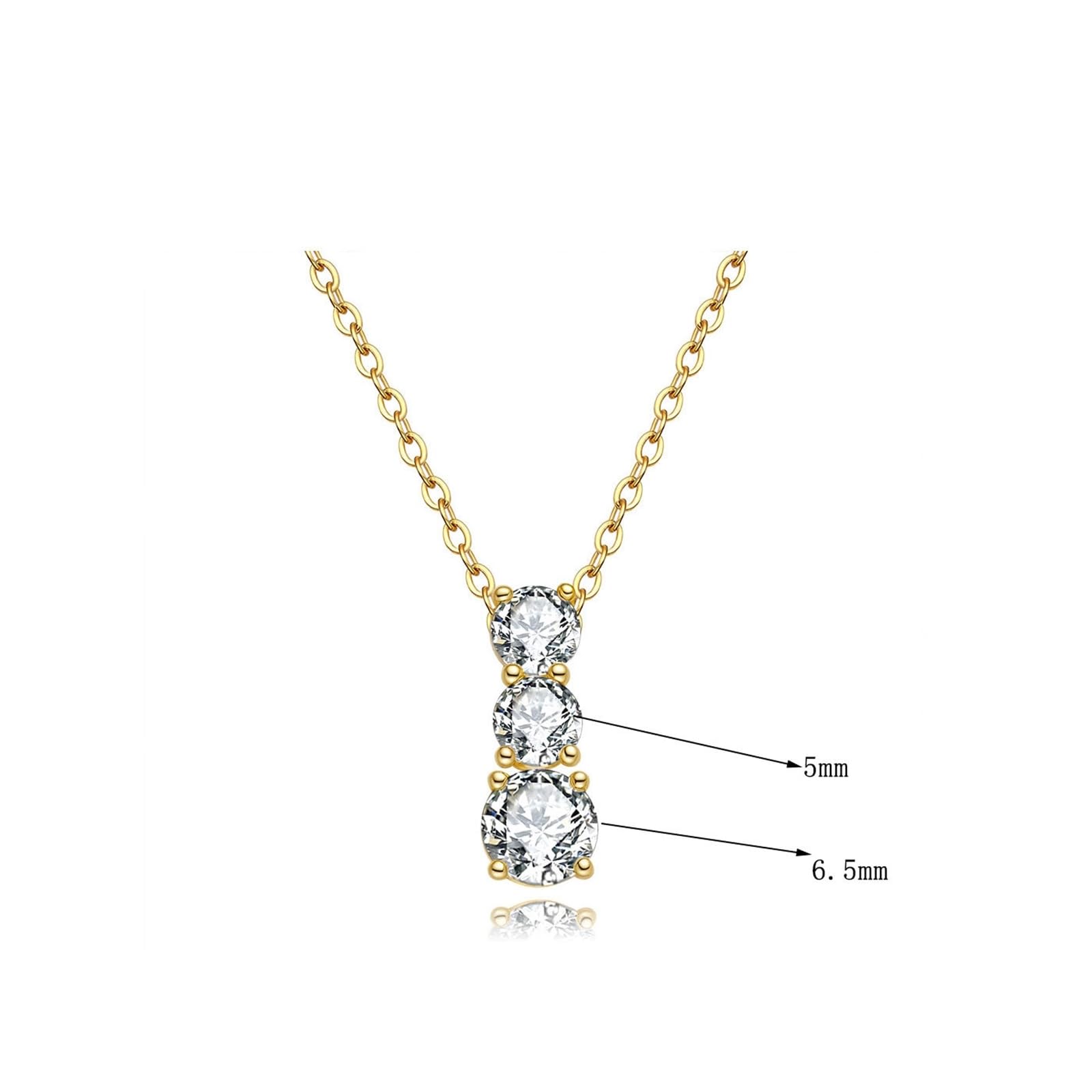 Wycian Collares de moissanita para mujer, collar de San Valentín de tres piedras para mujer, 40 + 5 cm