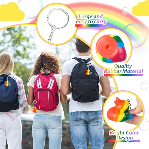 Image of Deekin 12 Pcs Pride Rainbow Rubber Ducks Keychain Gay Pride Cruise Rubber Ducks for Colorful Birthday LGBT Party Favors Gift Favors (Rainbow)