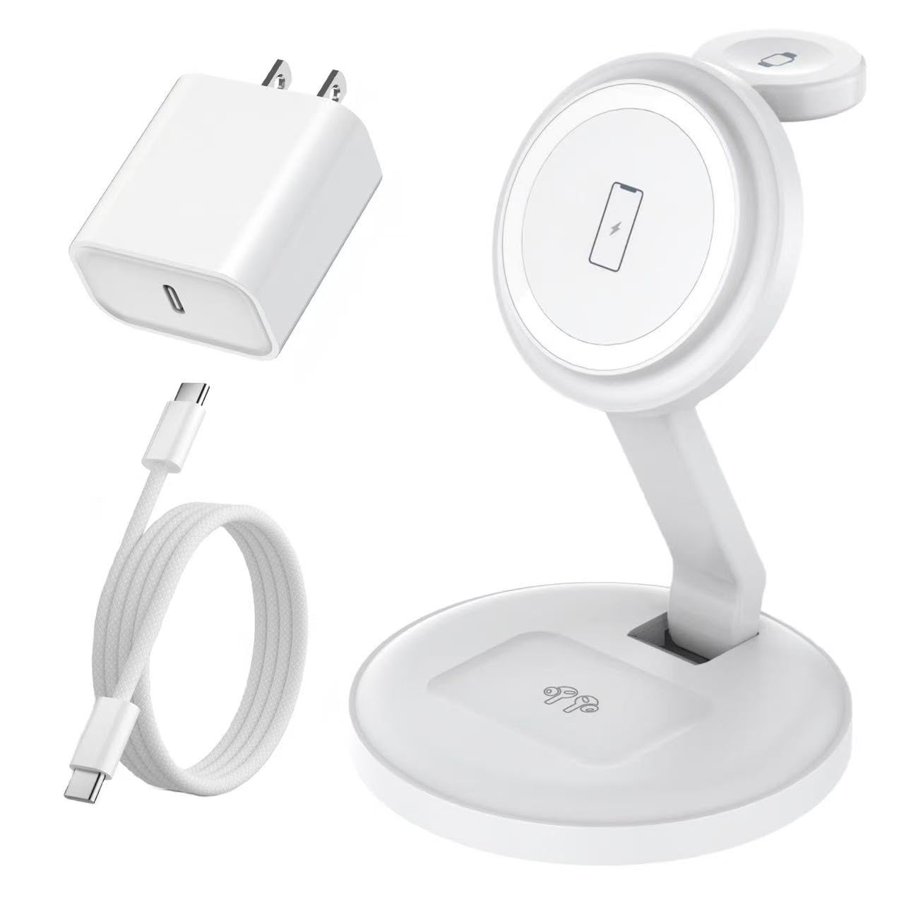 Charging Station for Apple Magnetic Wireless iPhone Mag-Safe Charger,15W 3in1 Foldable Wireless Dock Fast MagSafe Charger Stand for iPhone 17 Pro Max/