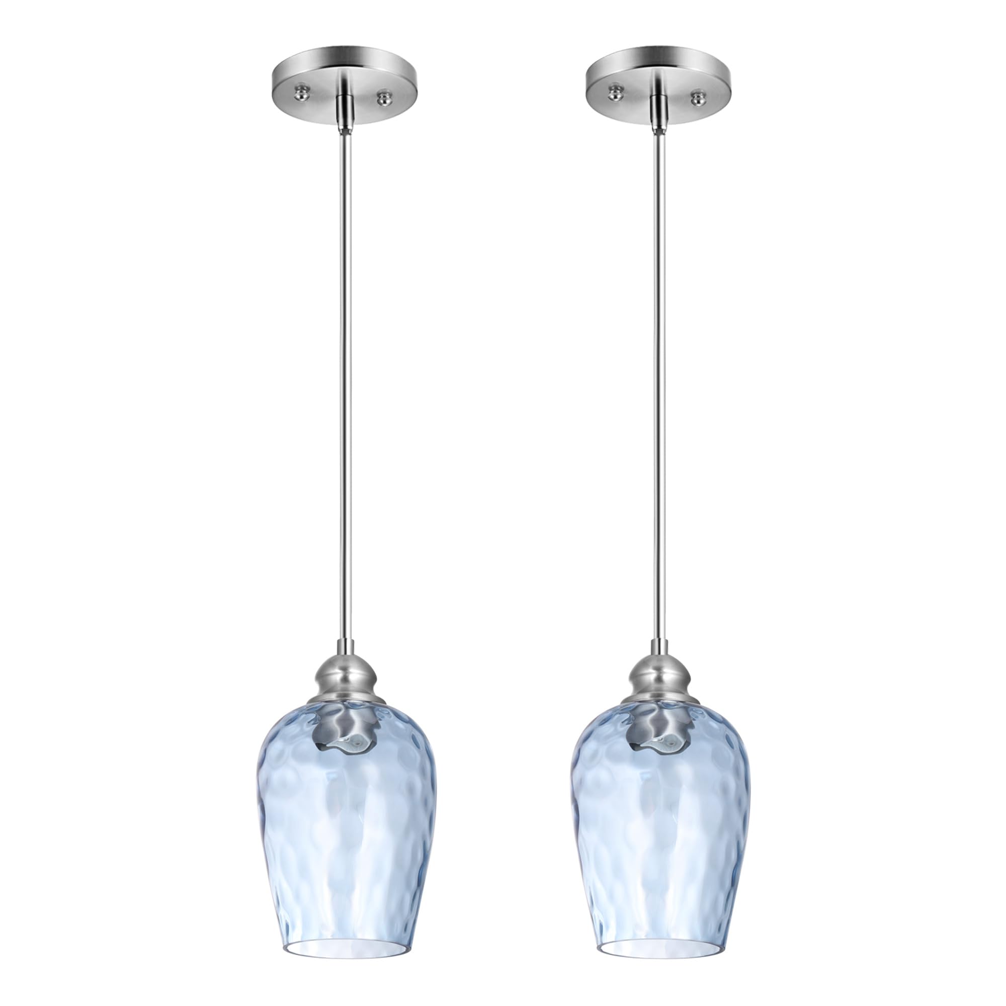 Photo 1 of ***PACK OF 1***CnengSthy Glass Pendant Lights Kitchen Island, Blue Pendant Light Fixtures with Hand-Blown Clear Glass, Modern Hanging Light for Kitchen Sink Dining Room Bedroom, E26 (Blue, 2pack)